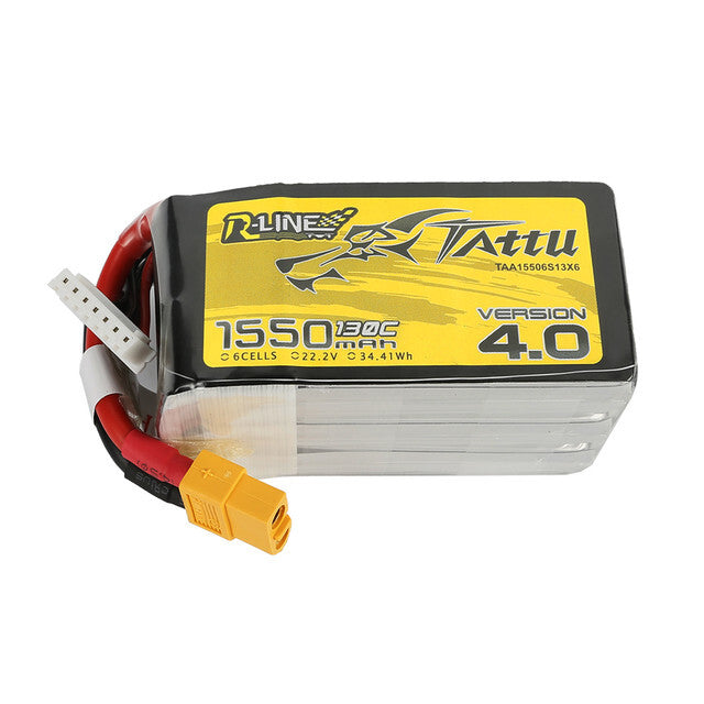2x Tattu R-Line Version 4.0 1550mAh 22.2V 130C 6S Lipo Battery Pack W/ XT60 Plug