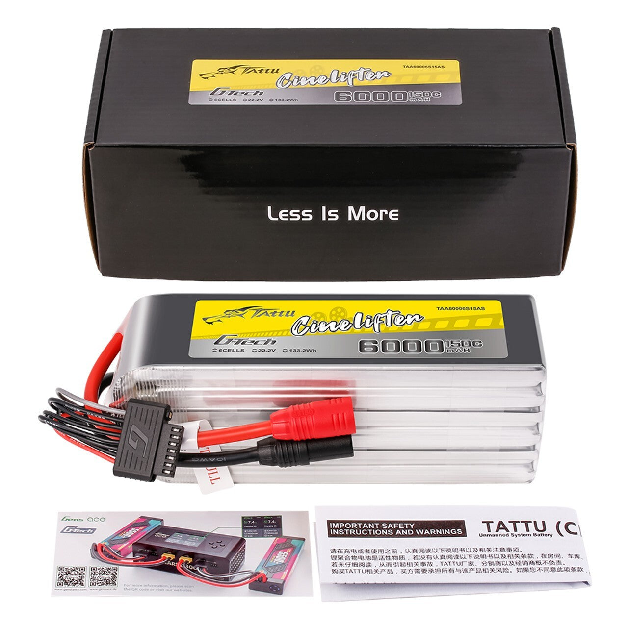 Tattu GTech 6000mAh 6S 22.2v 150C Lipo Battery Pack w/ AS150 Plug Cinelifter X8