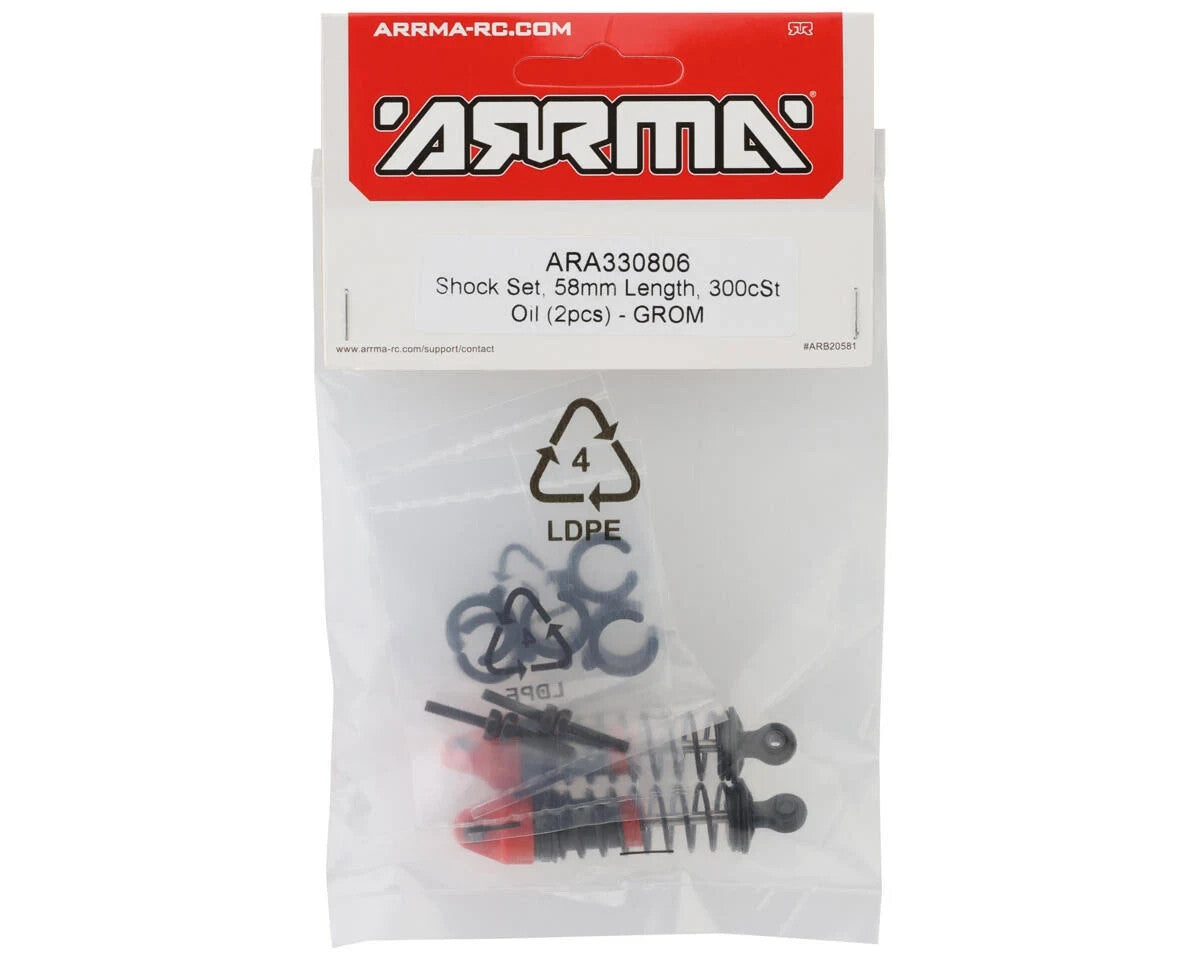 ARRMA ARA330806 330806 Shock Set, 58mm Length, 300CST Oil 2PCS GROM Mojave