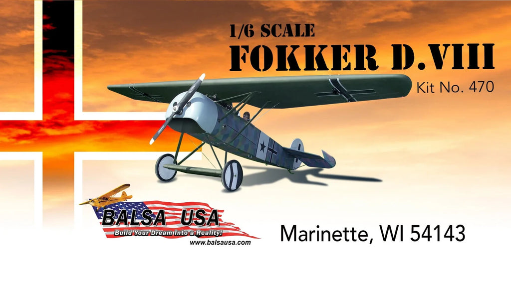 Balsa USA 1/6 Scale Fokker D-VIII Remote Control Balsa Wood Airplane Kit #470