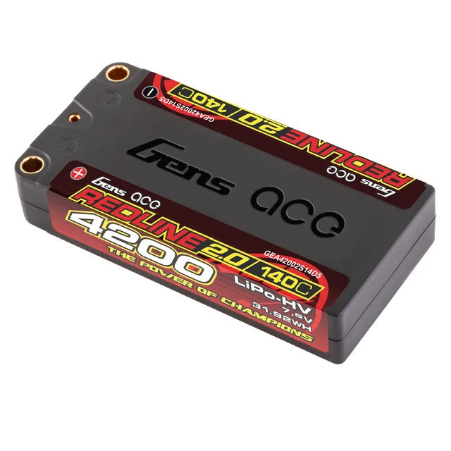 2x Gens Ace 4200mAh 140C 7.6V 2S Lipo Battery HV HardCase Shorty For 1/10 RC Car
