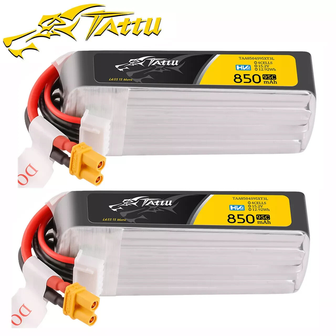 Tattu 850mAh 4s 95C 15.2V HV Lipo RC Airplane Battery Long Pack With XT30 Plug