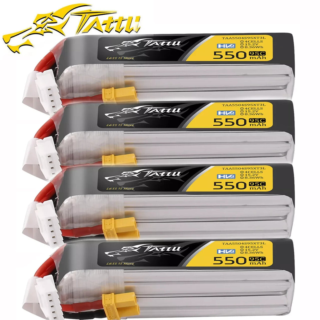 4x Tattu 550mAh 4S 95C 15.2V HV Lipo RC Airplane Battery Long Pack W/ XT30 Plug