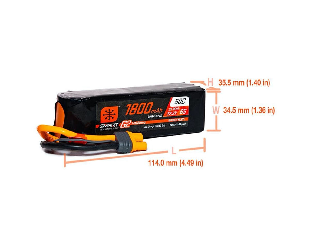 Spektrum RC 6S Smart G2 LiPo 50C Battery Pack 22.2V 1800mAh w/ IC3 Connector