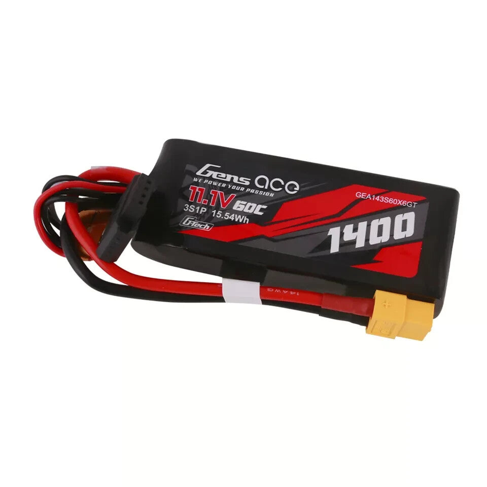 Gens Ace 1400mAh 11.1V 60C 3S G-Tech Lipo Battery XT60 For 1/16 Traxxas Cars