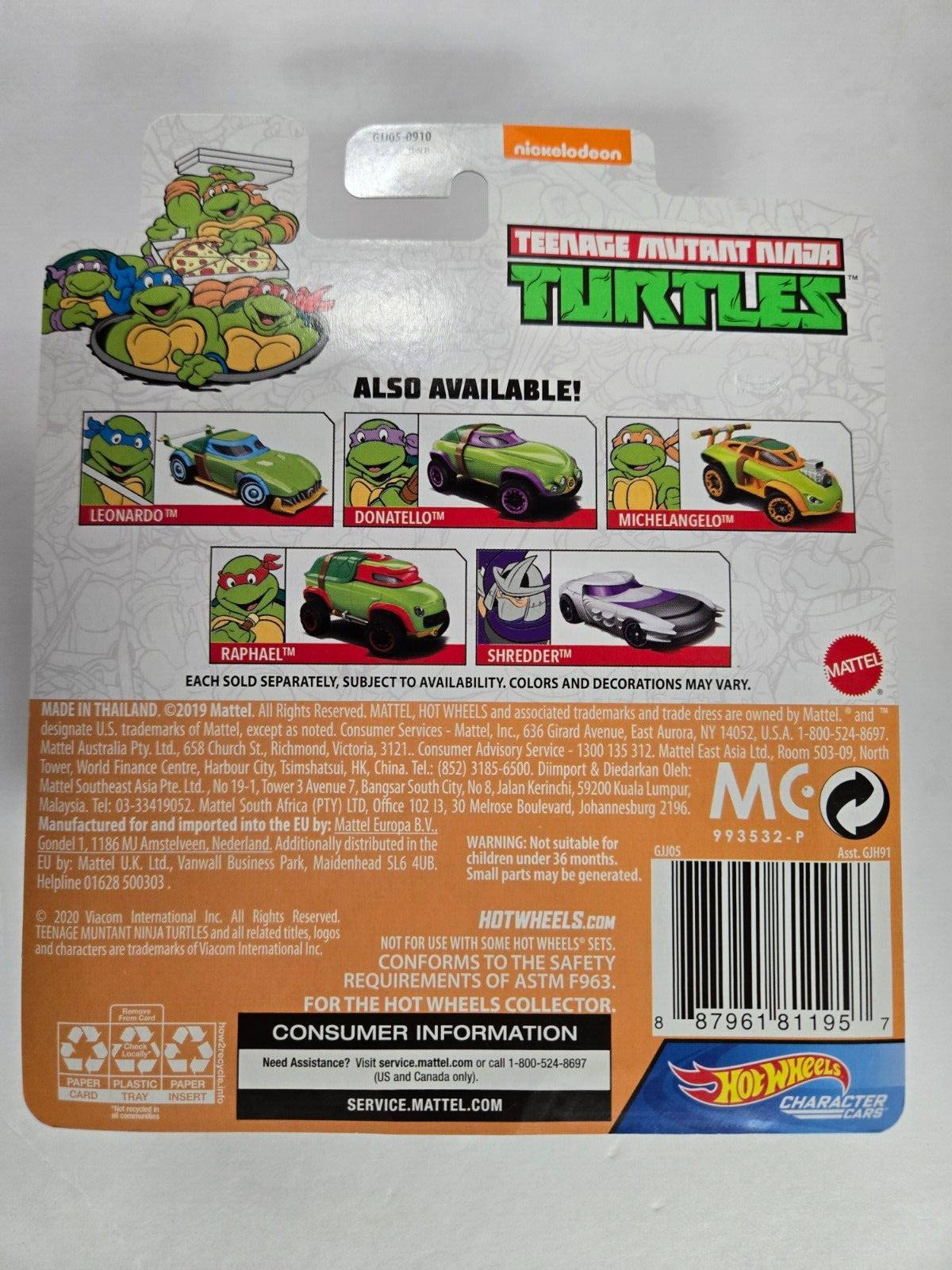 Hot Wheels Teenage Mutant Ninja Turtles Michelangelo  Character Car  Nickelodeon