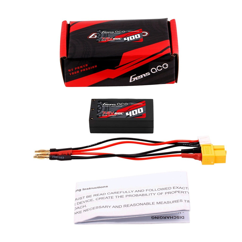 Gens ace 400mAh 2S 60C 7.6V HV Hardcase Lipo Battery with XT60 Plug : RX28