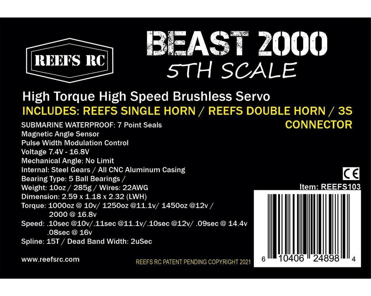 Reefs RC Beast 2000 Waterproof Digital 1/5 Scale Brushless Servo HV High Voltage