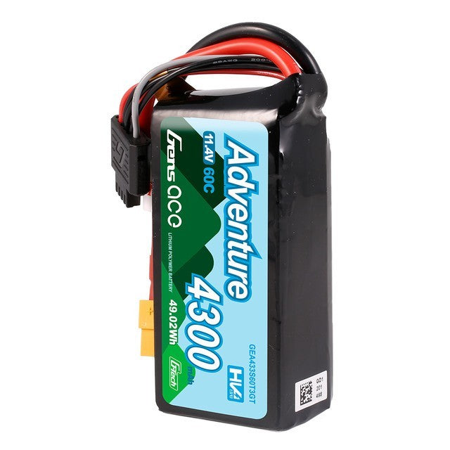 Gens Ace 4300mAh 3S 60C 11.4V Adventure High Voltage G-tech Lipo Battery XT60