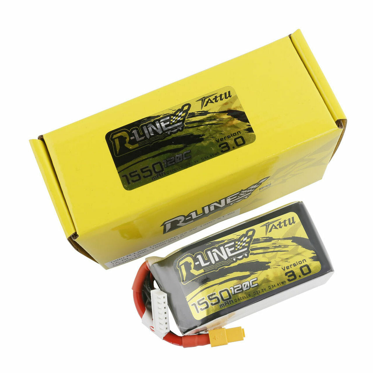 2x Tattu R-Line Version 3.0 1550mAh 22.2V 120C 6S Lipo Battery Pack w/ XT60 Plug
