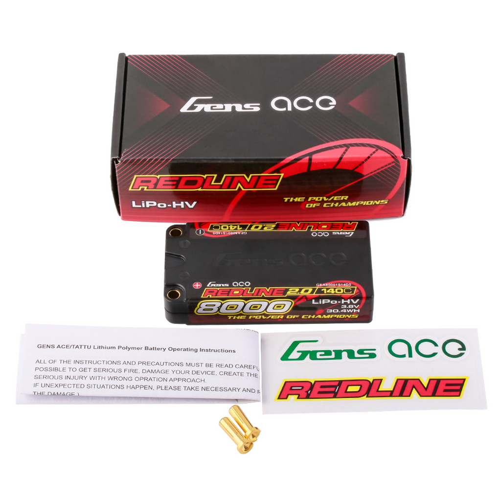 2x Gens Ace Redline 8000mAh 3.8V 140C 1S HardCase HV Lipo RC Car Battery For 1:8