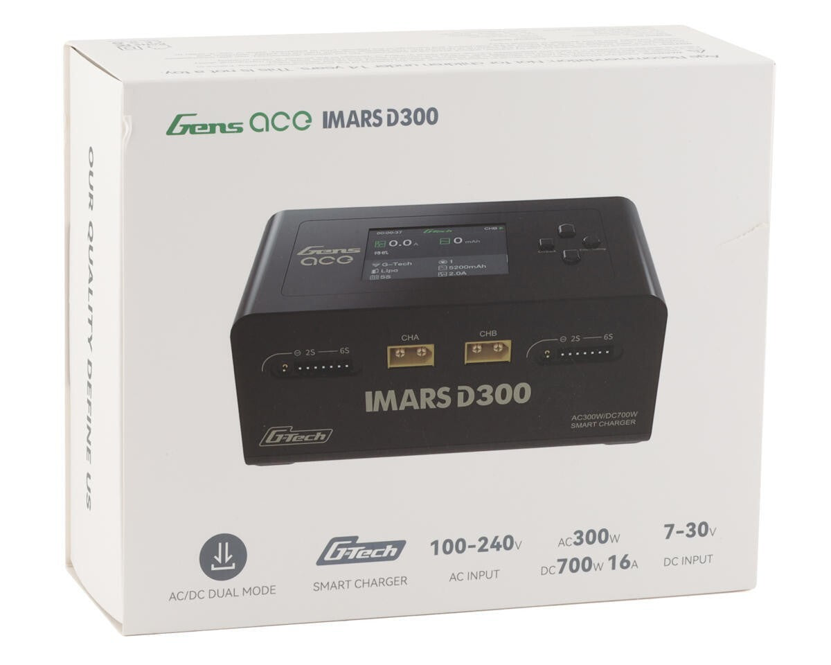 Gens Ace IMARS D300 G-Tech Channel AC/DC 300W/700W RC Battery Charger-US Black