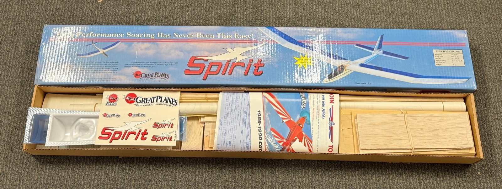 New Great Planes Spirit 2M Two 2 Meter RC Remote Control Balsa Airplane Kit