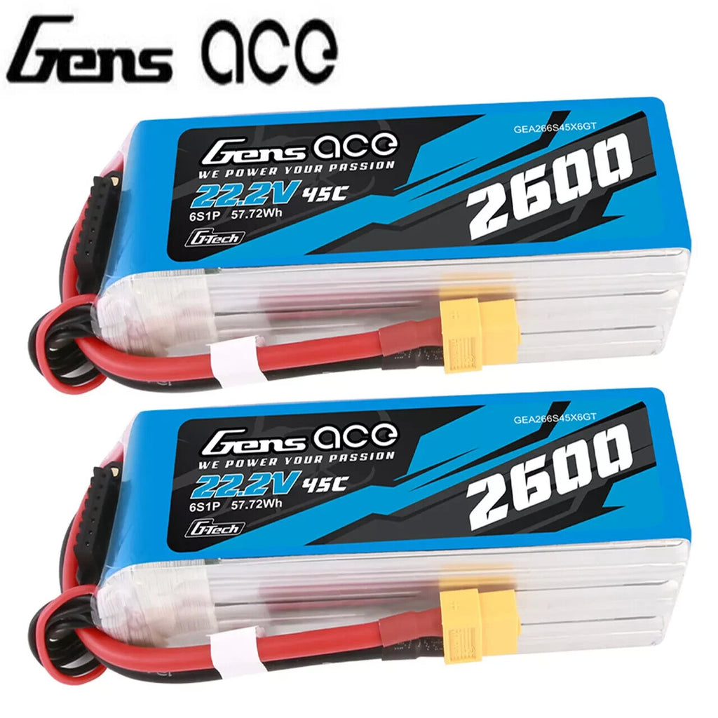 2x Gens Ace G-Tech GTech GTec Smart 6S LiPo Battery 45C 22.2V 2600mAh : 500 Size