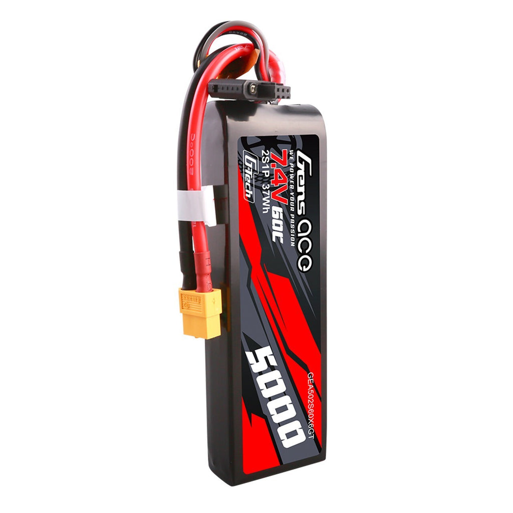 2x Gens Ace 5000mAh 2S 7.4V 60C Short-Size GTech Lipo Battery Pack w/ XT60 Plug