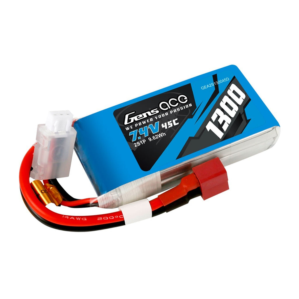 Gens Ace 1300mAh 2S 7.4V 45C RC Airplane Lipo Battery Pack W/ Deans T Ultra Plug