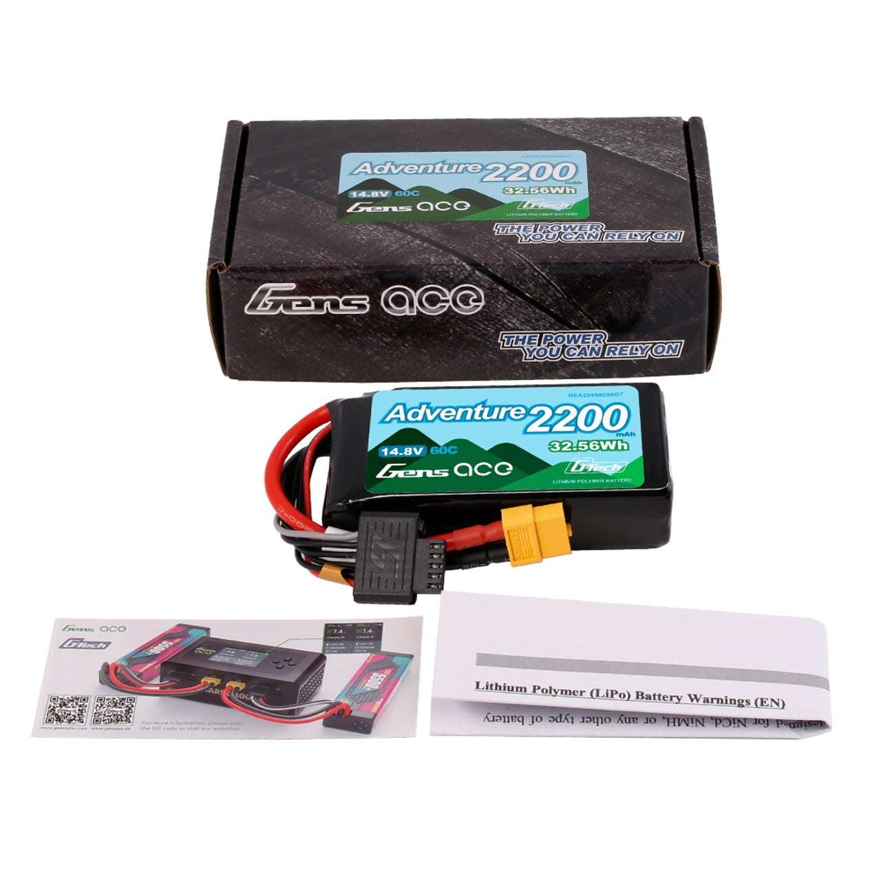 Gens ace 2200mAh 4S 60C 14.8 V G-Tech Adventure Lipo Battery Pack with XT60 Plug