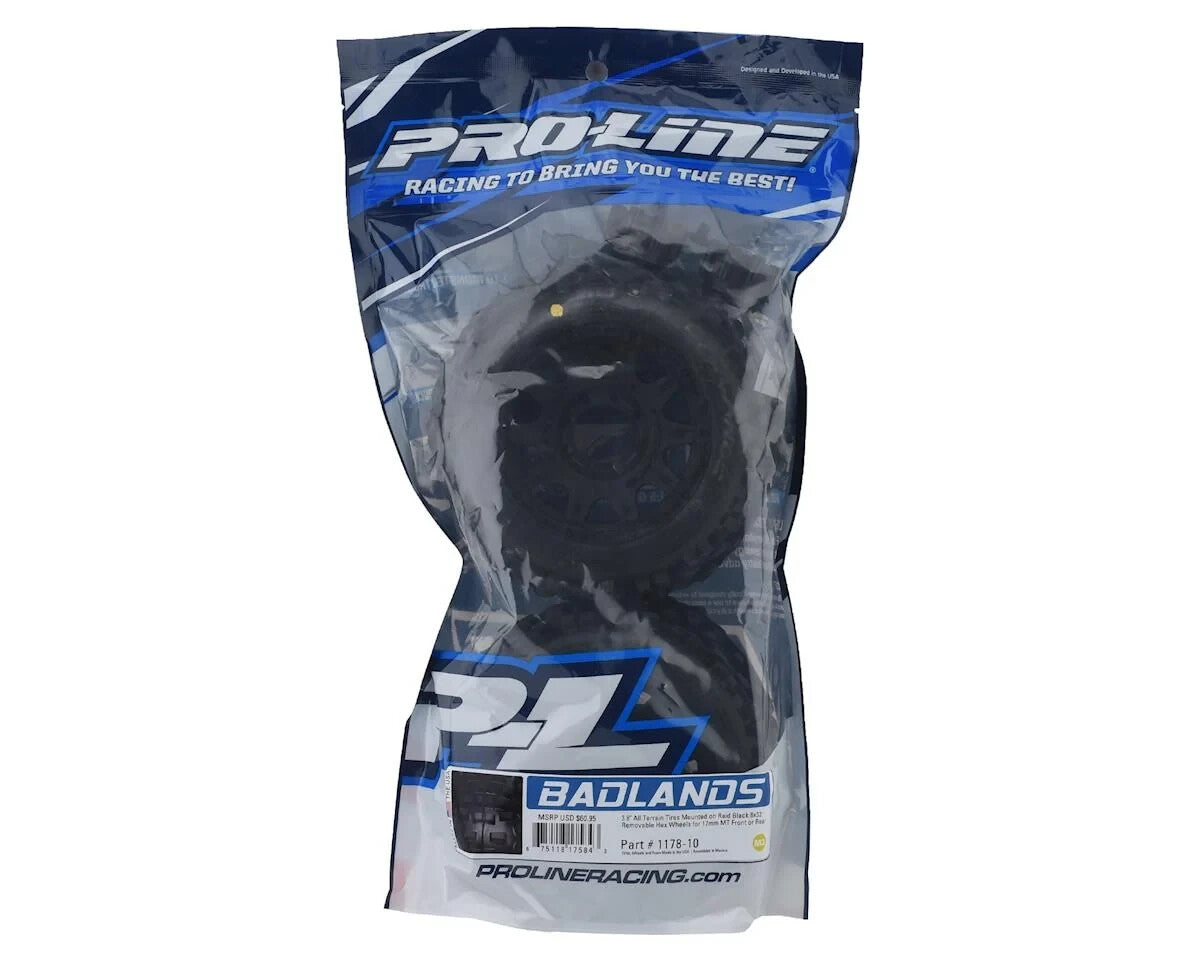 Pro-Line Proline Badlands 3.8" PreMounted Truck Tires (2) Black w/Raid Wheels M2