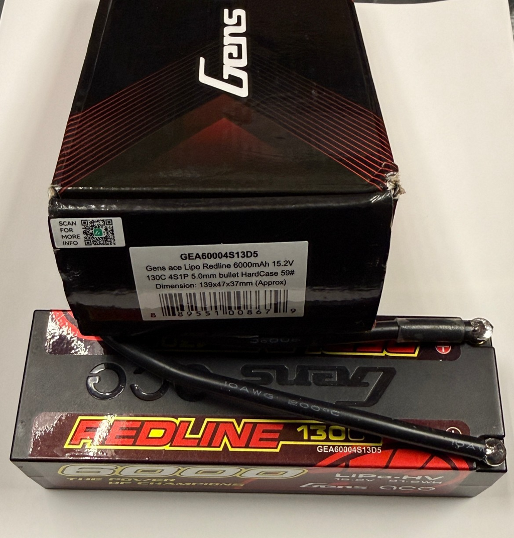 Gens Ace Redline Series 6000mAh 15.2V 130C 4S HardCase HV RC Car Lipo Battery