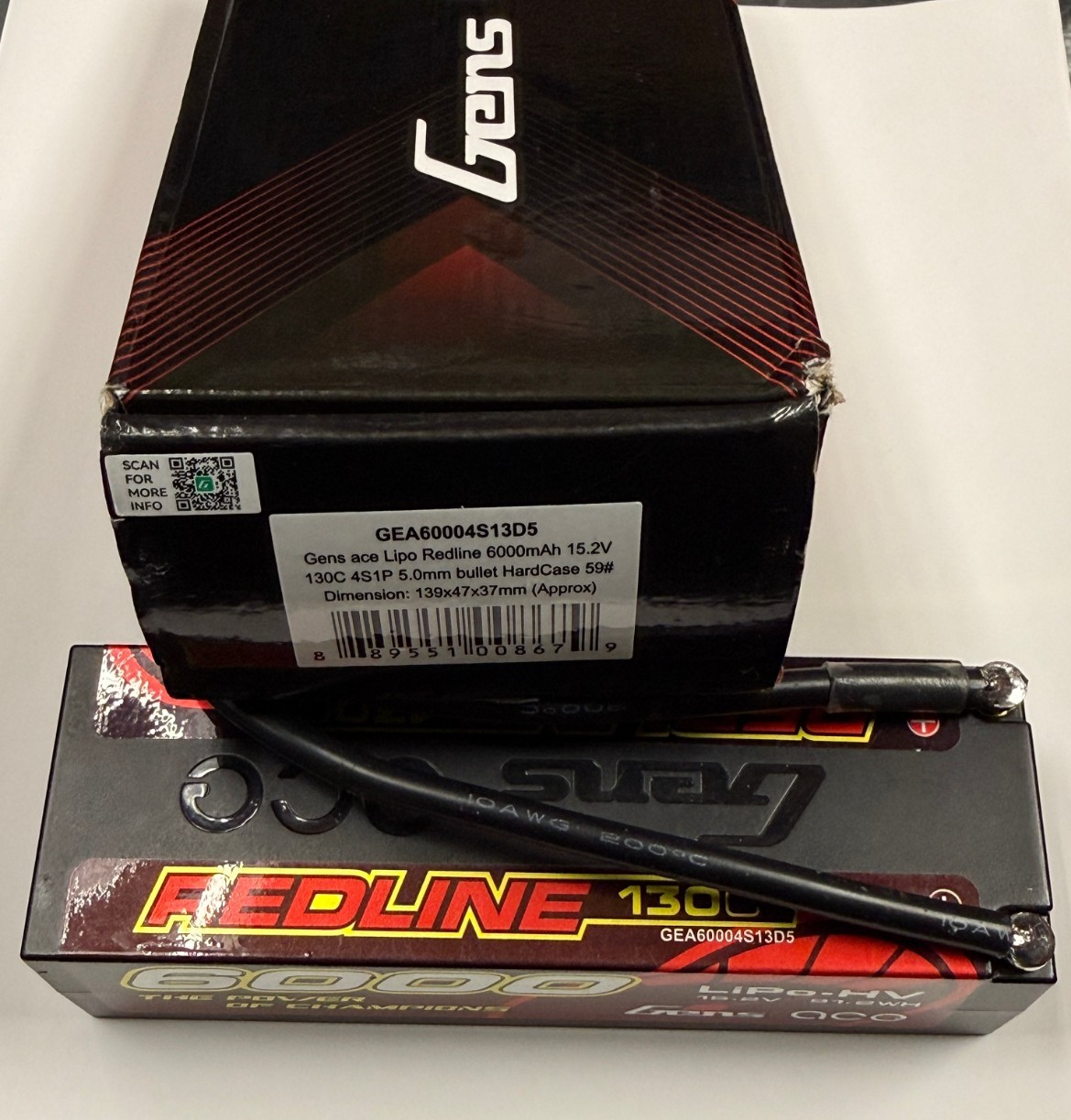 Gens Ace Redline Series 6000mAh 15.2V 130C 4S HardCase HV RC Car Lipo Battery