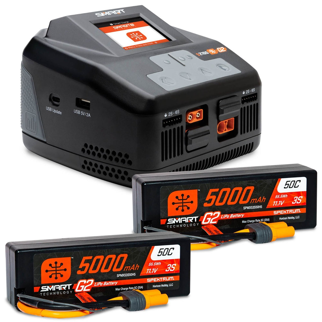 Spektrum Accessories Smart Powerstage 6S Surface Bundle: (2) G2 5000mAh 3S LiPo