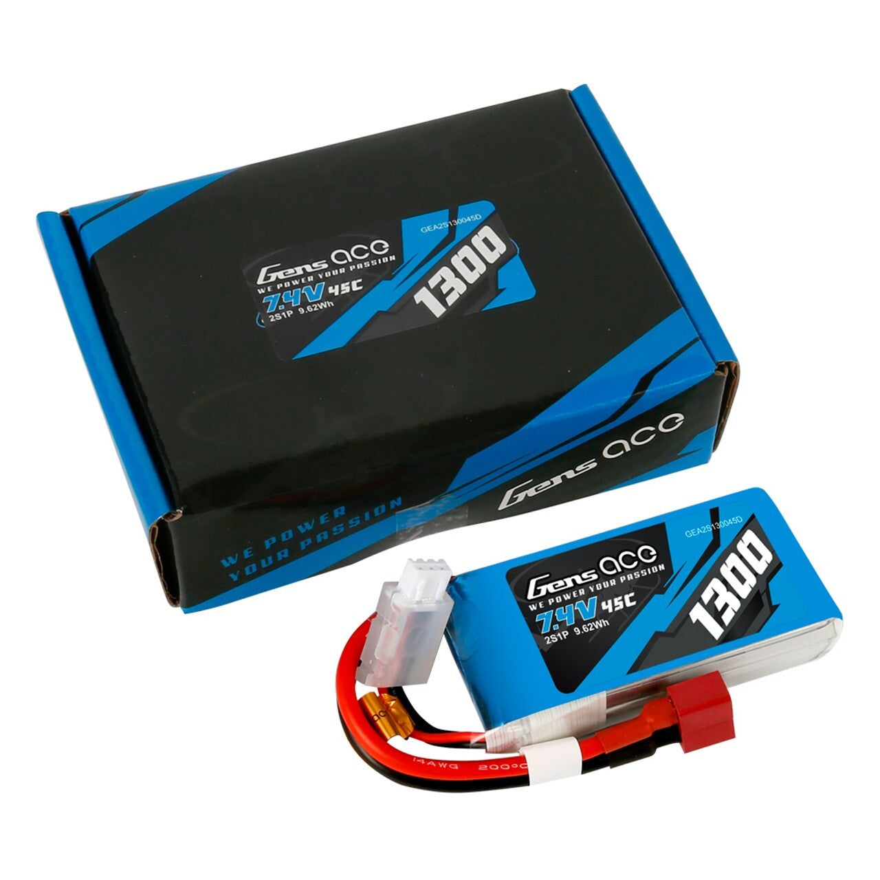 Gens Ace 1300mAh 2S 7.4V 45C RC Airplane Lipo Battery Pack W/ Deans T Ultra Plug