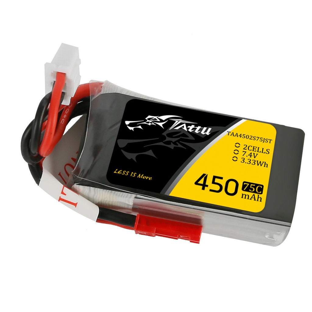 2x Tattu 7.4V 75C 2S 450mAh Lipo RC Remote Control Battery Pack With JST Plug