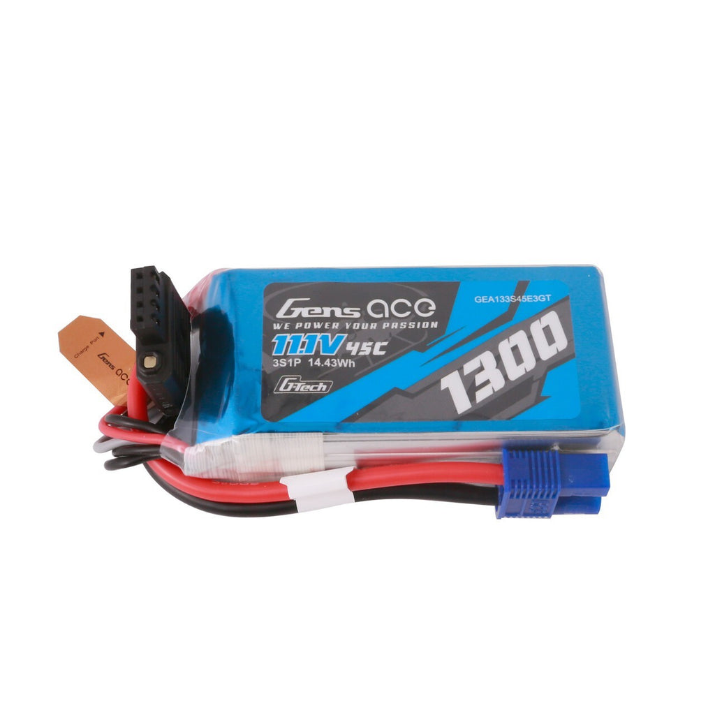 Gens Ace 1300mAh 3S 45C 11.1V G-Tech GTech Lipo RC Battery Pack With EC3 Plug