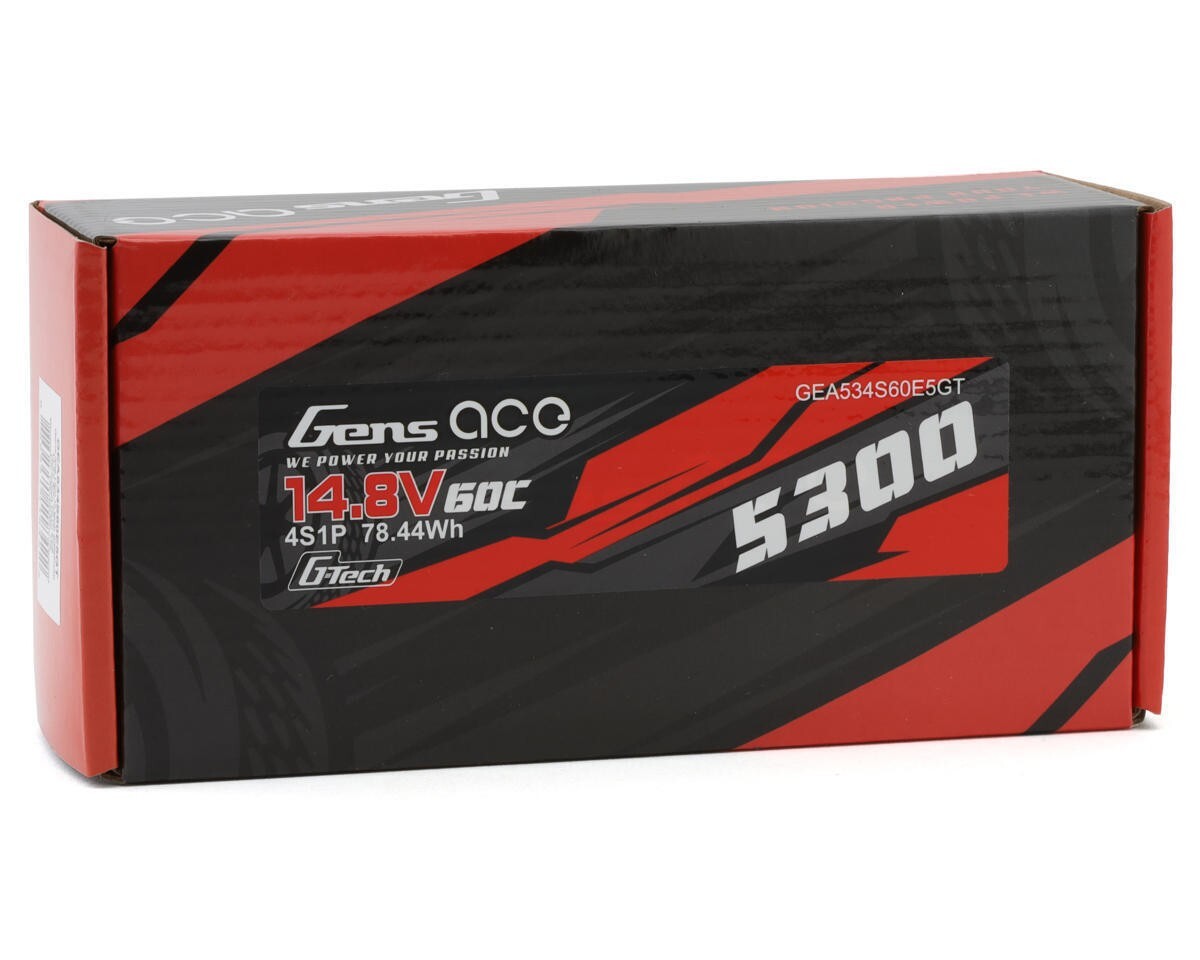 Gens Ace G-Tech 5300mAh 14.8V 60C 4S Lipo Battery HardCase EC5 For 1/8 RC Buggy