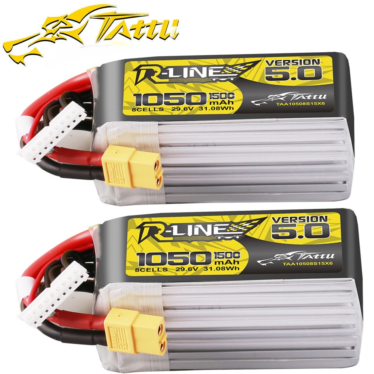 2x Tattu R-Line Version 5.0 1050mAh 8S 150C 29.6V Lipo Battery Pack With XT60