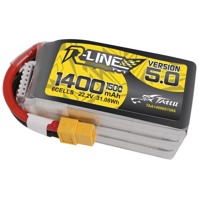Tattu R-Line Version 5.0 1400mAh 6S 150C 22.2V Lipo Battery Pack with XT60 Plug