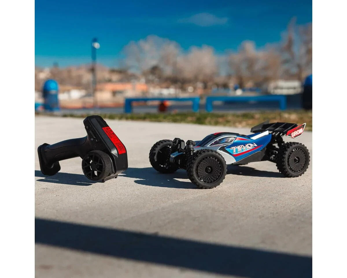 Arrma Typhon Grom MEGA 4WD 380 Brushed 1/18 Buggy RTR Blue/Silver ARA2106T1