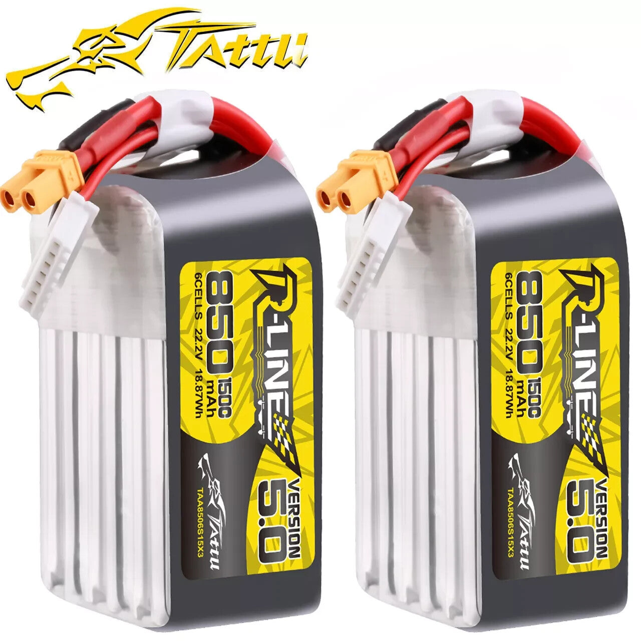 2x Tattu R-Line Version 5.0 850mAh 6S 22.2V 150C Lipo Battery Pack w/ XT30U Plug
