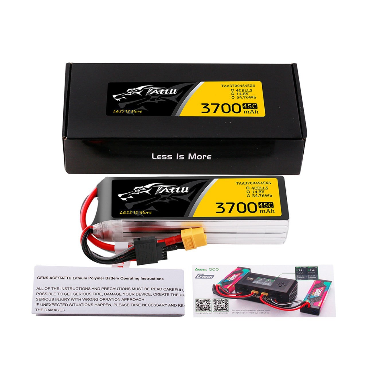 Tattu GTech 3700mAh 4S 14.8v 45C RC Airplane Lipo Battery Pack with XT60 Plug