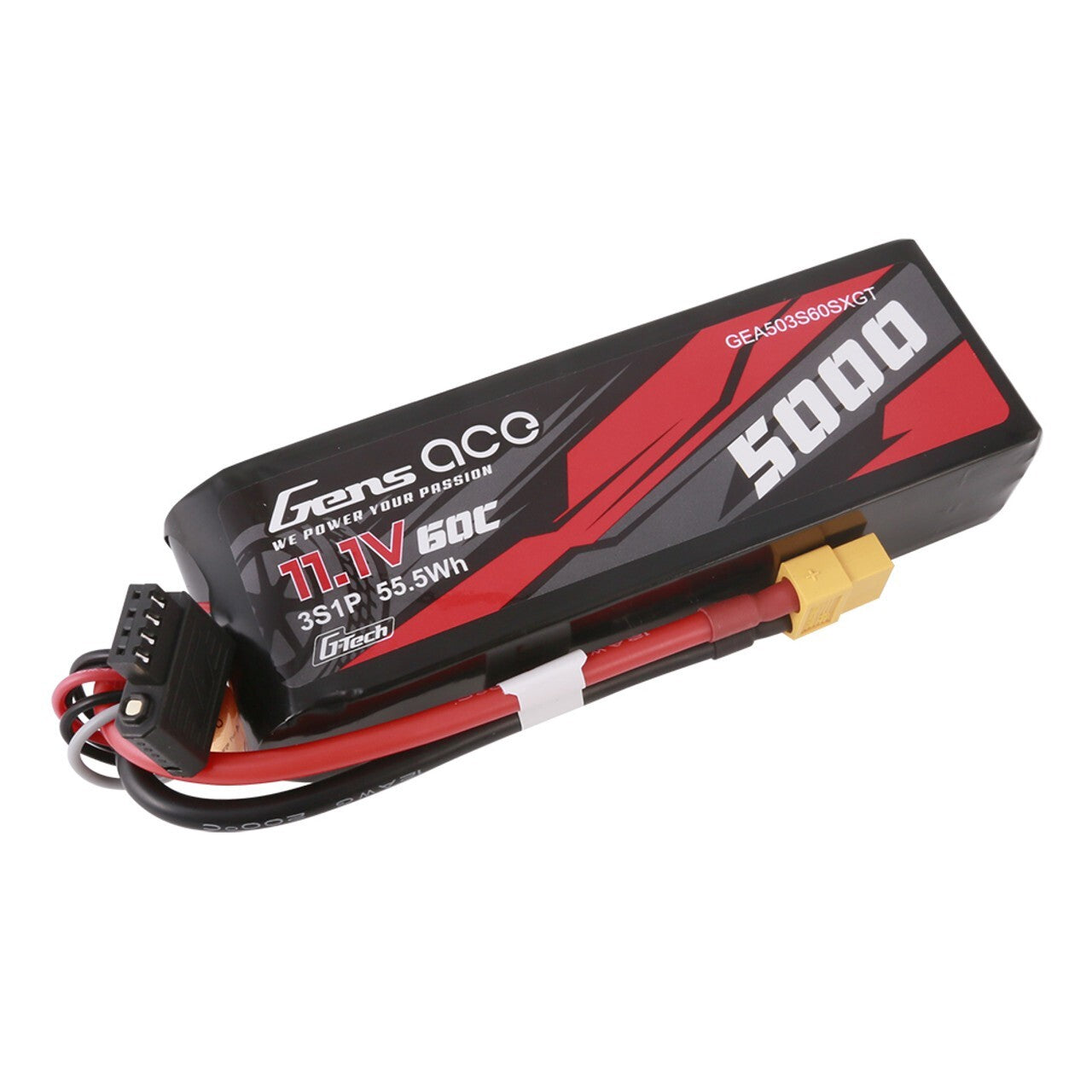 2x Gens Ace G-Tech 11.1V 60C 3S 5000mAh Lipo RC Car Battery Pack With XT60 Plug