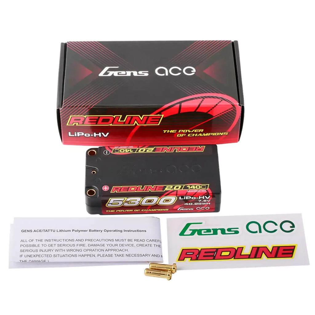 Gens Ace Redline 5300mAh 7.6V 140C 2S Lipo Battery HardCase HV Shorty For RC Car
