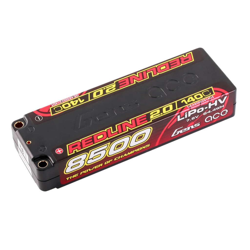 Gens Ace 8500mAh 2S 7.6V 140C HardCase Redline 2.0 Lipo Battery 5mm Bullet