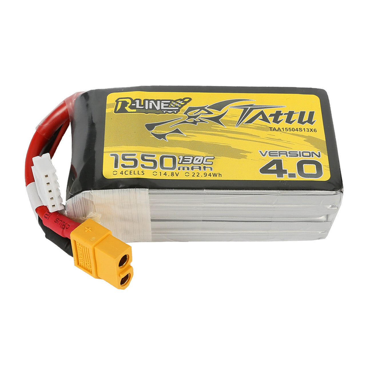 2x Tattu R-Line Version 4.0 1550mAh 14.8V 130C 4S Lipo Battery Pack W/ XT60 Plug