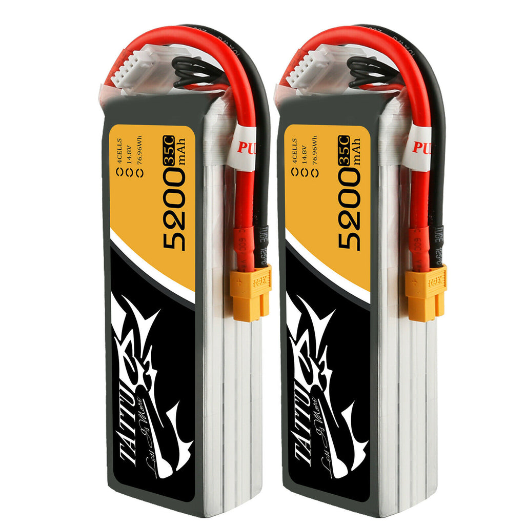 2x Tattu 5200mAh 14.8V 35C 4S Lipo Battery XT60 Plug RC Car Truck Heli Airplane