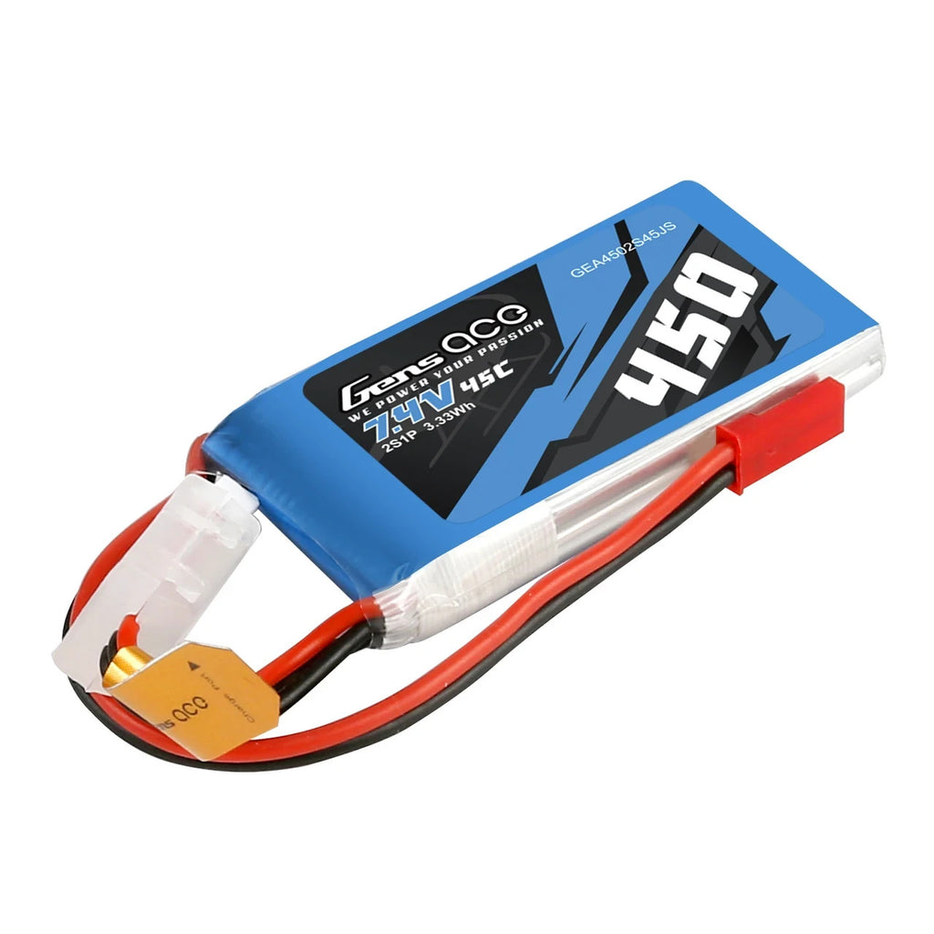 Gens Ace 450mAh 2S 45C 7.4V Lipo RC Remote Control Airplane Battery JST Plug