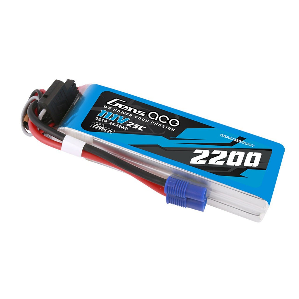 Gens Ace 2200mAh 3S 11.1V 25C G-Tech GTech Lipo RC Battery Pack w/ EC3 Plug