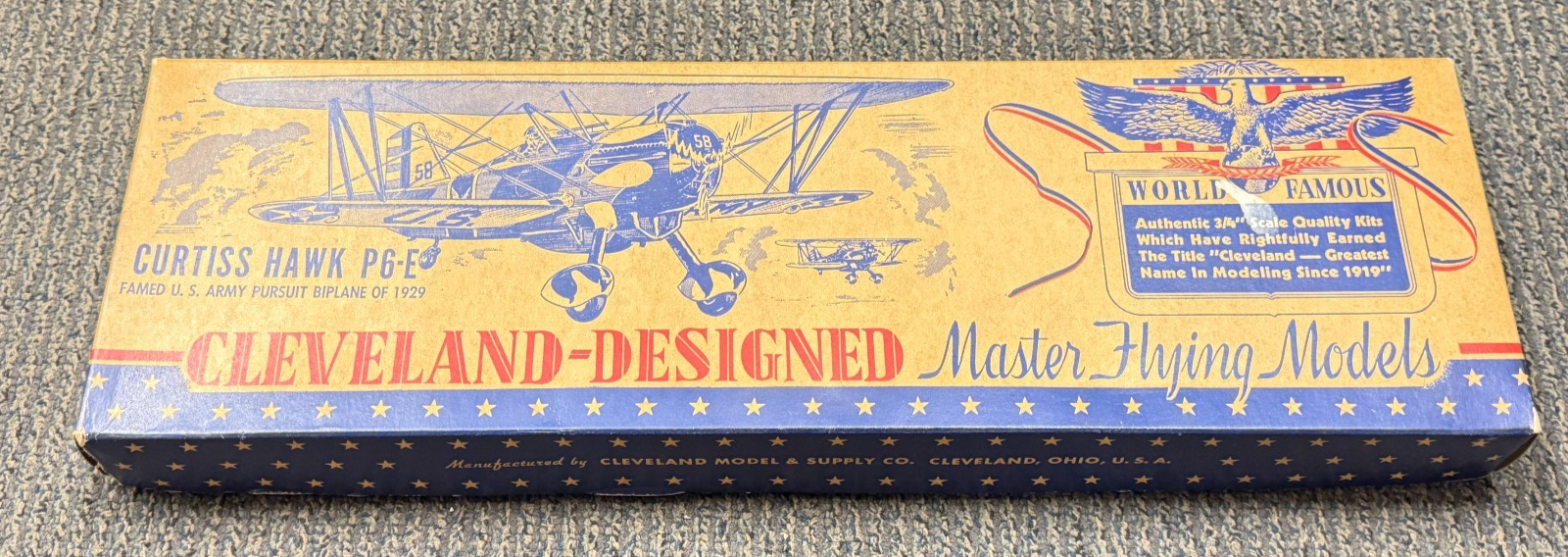 New in Box Vintage Cleveland Curtiss Hawk P6-E P6E Balsa Wood Model Airplane Kit