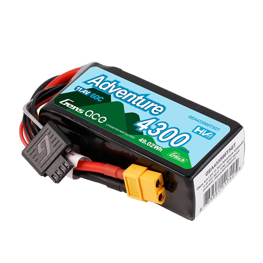 Gens Ace 4300mAh 3S 60C 11.4V Adventure High Voltage G-tech Lipo Battery XT60