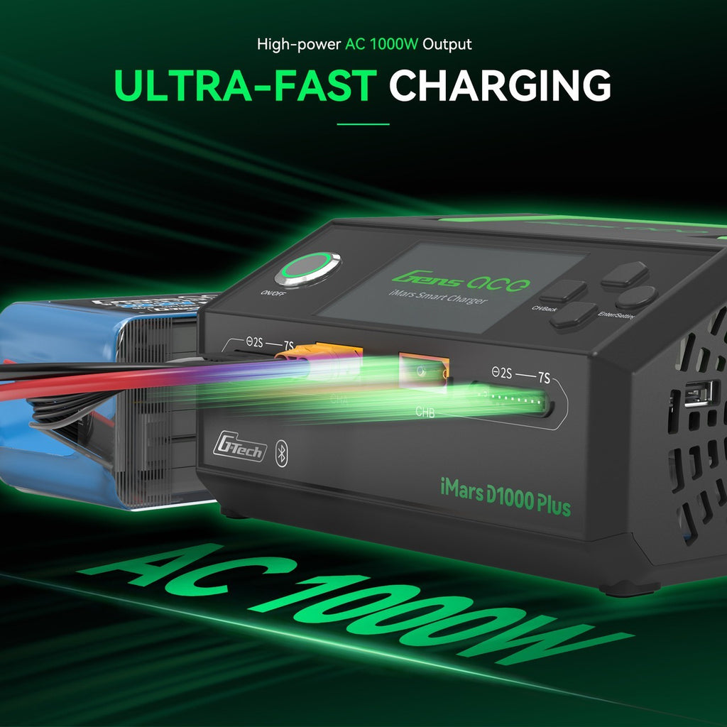 Gens Ace iMars D1000 Plus Smart RC Battery Charger Dual Channel AC 1000W  G-Tech