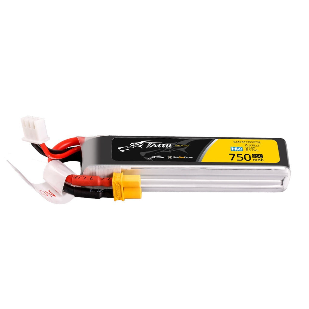 4x Tattu 750mAh 2S 95C 7.6V R-Line HV Lipo Drone Battery Pack with XT30 Plug