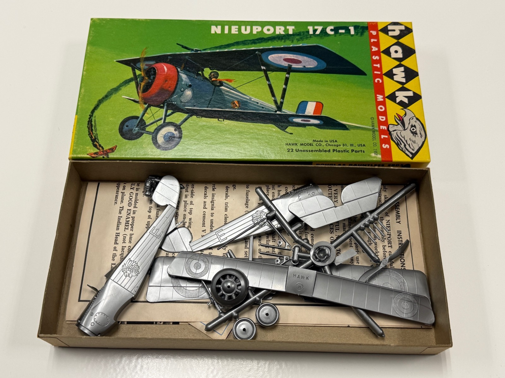 Nieuport 17C-1 WWI Plane Model Kit #No 613-60 Hawk 1/72 Scale 1958
