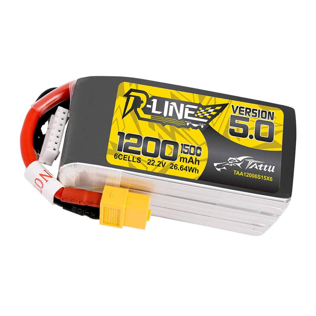 2x Tattu R-Line Version 5.0 1200mAh 6S 150C 22.2V Lipo Battery Pack w/ XT60 Plug