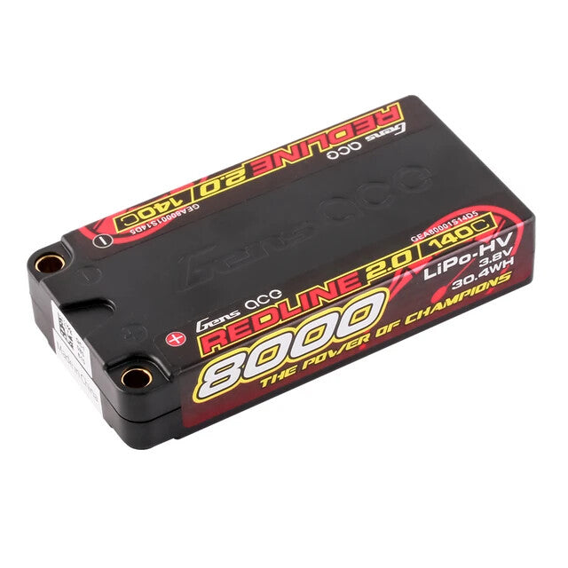 2x Gens Ace Redline 8000mAh 3.8V 140C 1S HardCase HV Lipo RC Car Battery For 1:8