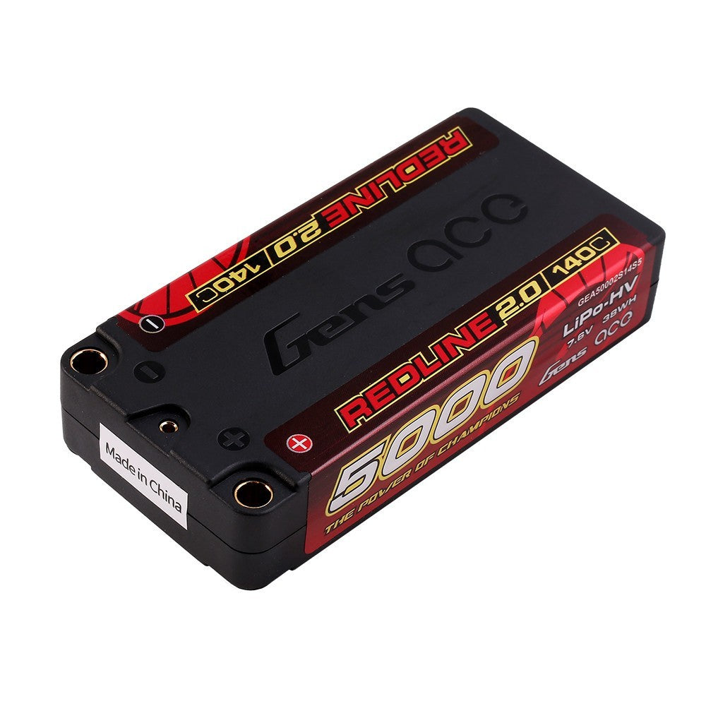 Gens Ace 5000mAh 2S 7.6V 140C HardCase HV Redline 2.0 Series Lipo Battery