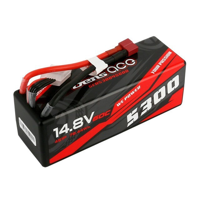 Gens ace 5300mAh 4S 60C 14.8V HardCase Lipo RC Car Battery with Deans T Plug